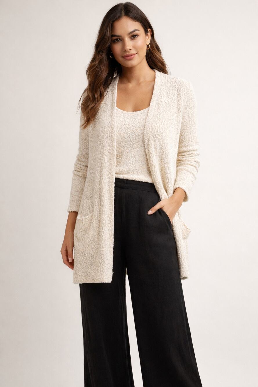 Harlowe & Graham Cardigan Duster Sz Large Beige Lightweight Open Front Long Line